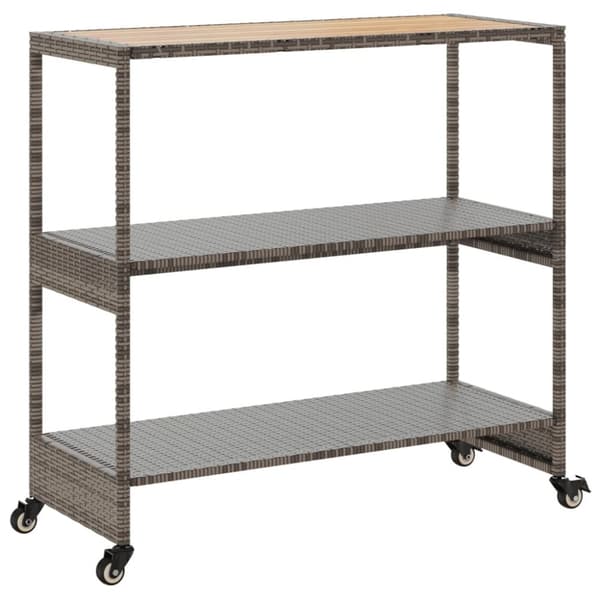 The Living Store barvogn med 3 hylder polyrattan og massivt akacietræ grå -  Køkken- og middagsvogne