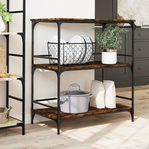 The Living Store Köksvagn rökfärgad ek 100,5x50x105 cm konstruerat trä -  Rullbord för kök