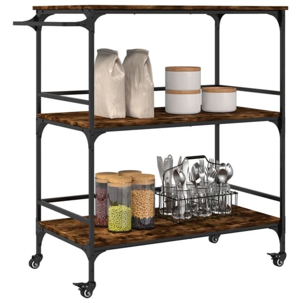 The Living Store Köksvagn rökfärgad ek 100,5x50x105 cm konstruerat trä -  Rullbord för kök