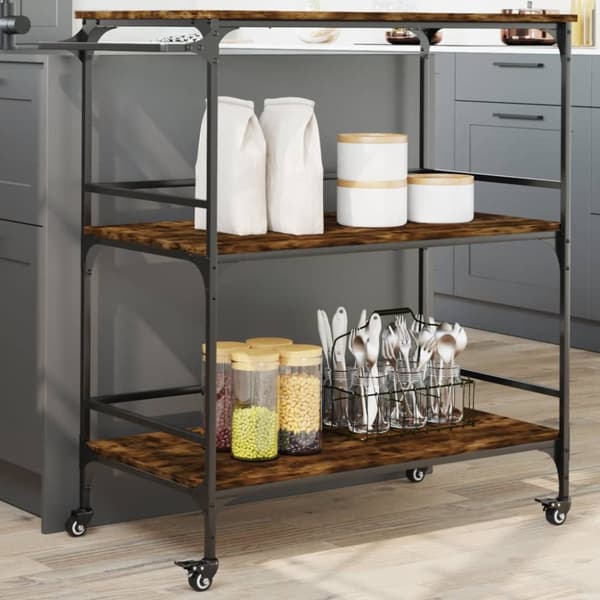 The Living Store Köksvagn rökfärgad ek 100,5x50x105 cm konstruerat trä -  Rullbord för kök