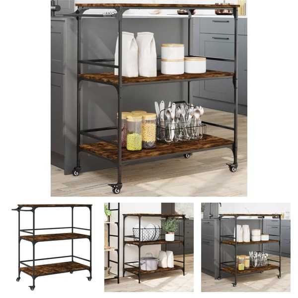 The Living Store Köksvagn rökfärgad ek 100,5x50x105 cm konstruerat trä -  Rullbord för kök