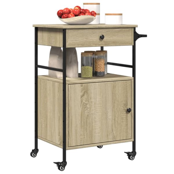 The Living Store køkkenvogn 56x43x89,5 cm konstrueret træ sonoma-eg - Køkken- og middagsvogne
