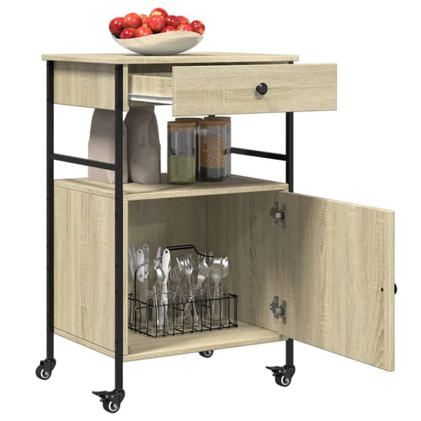 The Living Store køkkenvogn 56x43x89,5 cm konstrueret træ sonoma-eg - Køkken- og middagsvogne