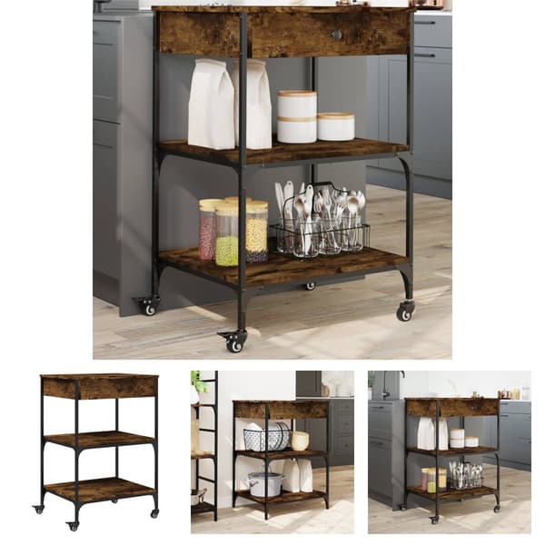 The Living Store Köksvagn rökfärgad ek 60x48x89,5 cm konstruerat trä -  Rullbord för kök