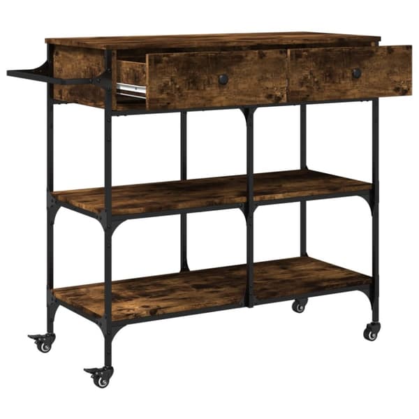 The Living Store køkkenvogn 105x42x95 cm konstrueret træ røget egetræsfarve -  Køkken- og middagsvogne