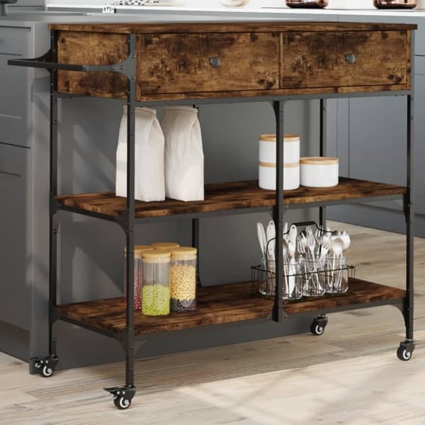 The Living Store køkkenvogn 105x42x95 cm konstrueret træ røget egetræsfarve -  Køkken- og middagsvogne