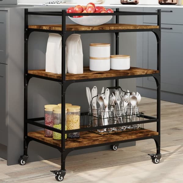 The Living Store Köksvagn rökfärgad ek 65x40x86,5 cm konstruerat trä -  Rullbord för kök