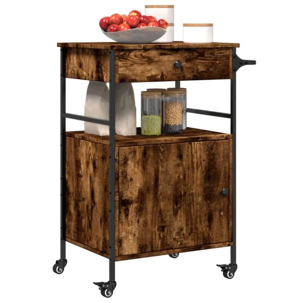 The Living Store Köksvagn rökfärgad ek 56x43x89,5 cm konstruerat trä -  Rullbord för kök