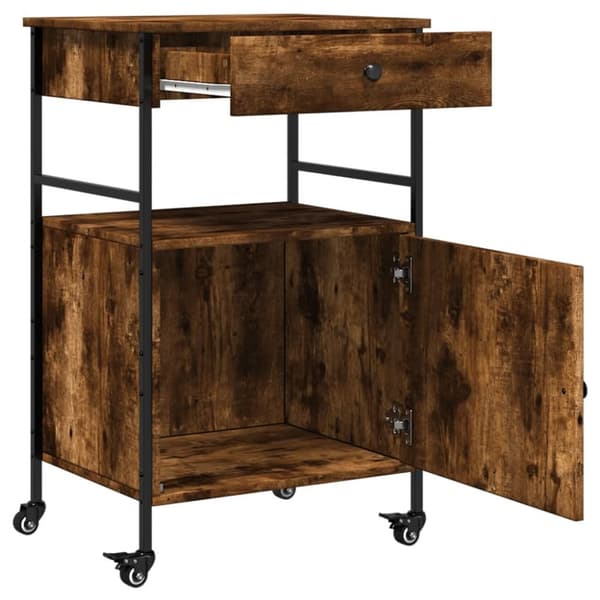 The Living Store Köksvagn rökfärgad ek 56x43x89,5 cm konstruerat trä -  Rullbord för kök