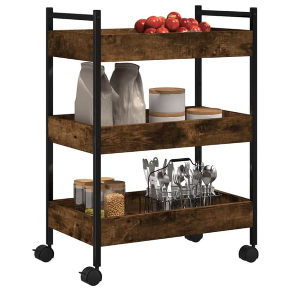The Living Store Köksvagn rökfärgad ek 50x30x70 cm konstruerat trä -  Rullbord för kök