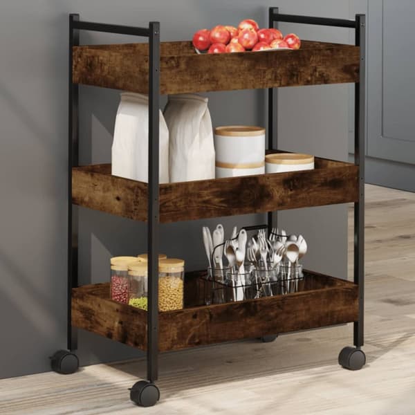The Living Store Köksvagn rökfärgad ek 50x30x70 cm konstruerat trä -  Rullbord för kök