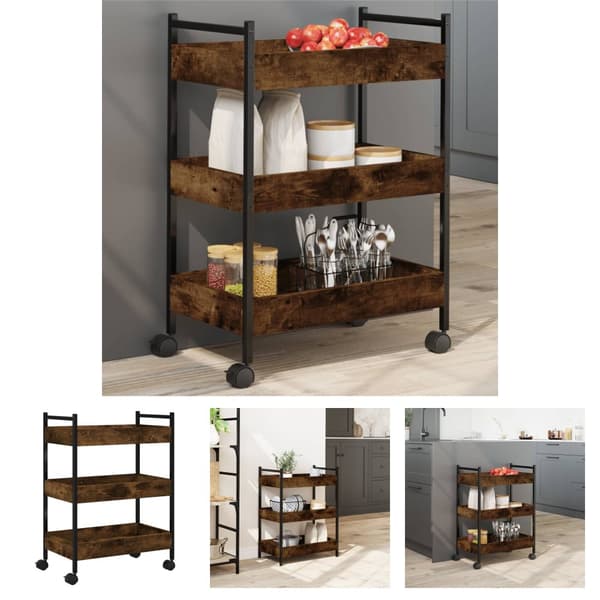 The Living Store Köksvagn rökfärgad ek 50x30x70 cm konstruerat trä - Rullbord för kök