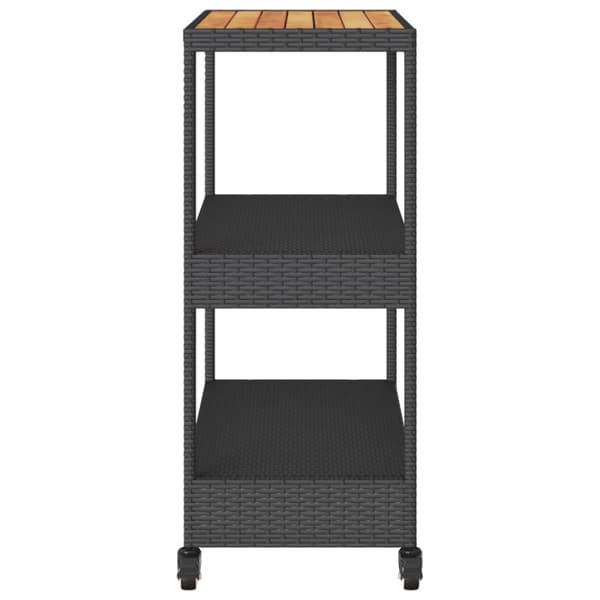 The Living Store barvogn med 3 hylder polyrattan og massivt akacietræ sort -  Køkken- og middagsvogne