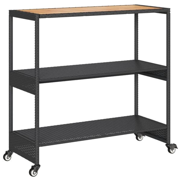 The Living Store barvogn med 3 hylder polyrattan og massivt akacietræ sort -  Køkken- og middagsvogne