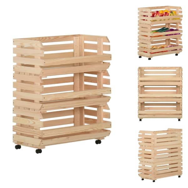 Rullbord för kök - Living Grönsaksvagn 77x30x80 cm massiv furu