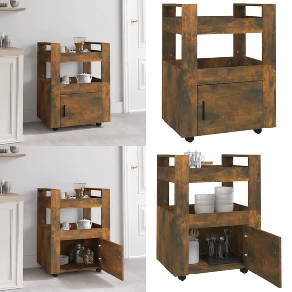 Køkkenvogn 60x45x80 cm konstrueret træ røget egetræsfarve - Køkkenvogn - Køkkenvogne - Home & Living