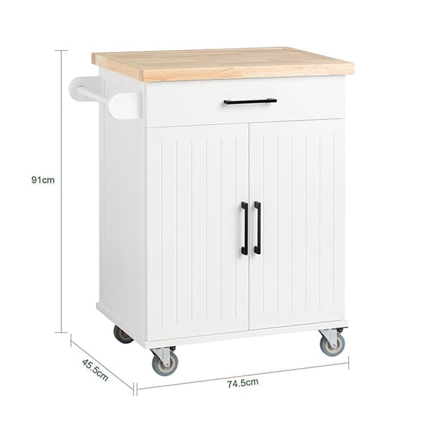 Rootz Køkkenvogn - Serveringsvogn - Mobil køkkenø - Ridsefast gummitræ Top - Justerbare hylder - Nem mobilitet med låsbare hjul - 74,5 cm x 91 cm x 45