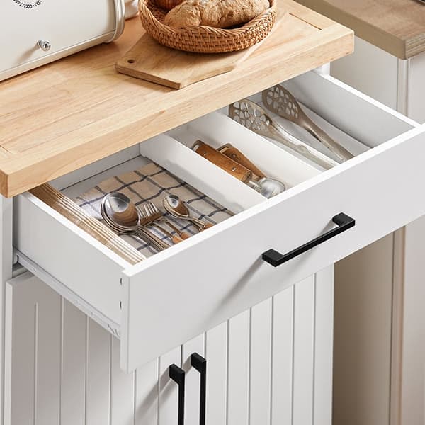 Rootz Køkkenvogn - Serveringsvogn - Mobil køkkenø - Ridsefast gummitræ Top - Justerbare hylder - Nem mobilitet med låsbare hjul - 74,5 cm x 91 cm x 45