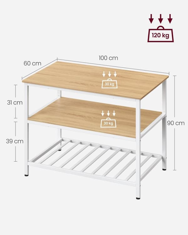 Rootz Tårtställ - Muffinsställ - Konditorivaror - Spånskiva och stål - 60 cm x 100 cm x 90 cm - Ek Vit - 30 kg Max belastningskapacitet - Enkel monter