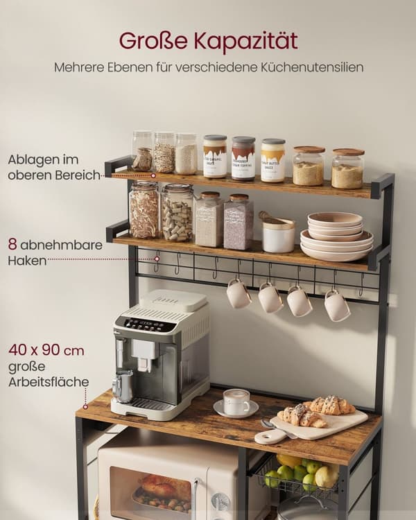 Rootz Vintage Ruskean musteen musta kakkuteline - Cupcake-teline - Lastulevy teräs - Suuri - Tukeva - Tilava - Helppo koota - 40 cm x 90 cm x 165,5 cm