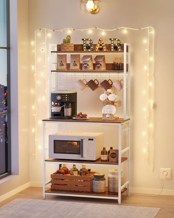 Rootz 5-trins kagerol - Cupcakestativ - Spånpladestålkonstruktion - Lys valnød brun-hvid - 40 cm x 80 cm x 170 cm - Nem montering - Robust design - Mu
