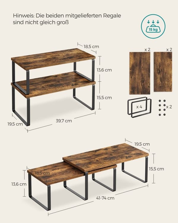 Rootz 4-vånings tårtställ - Cupcakeställ - Metallträmaterial - Vintagebrun - Bläcksvart - Enkel montering - Robust design - Utrymmesbesparande - 19,5