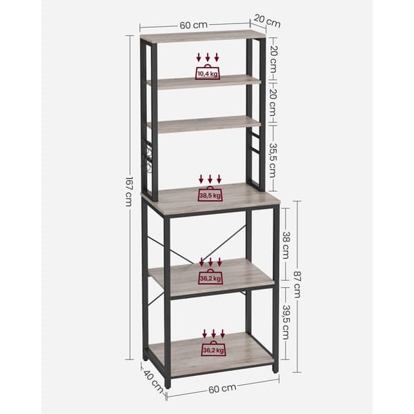Rootz Greige sort kagerol - Bagestativ - Opbevaringsorganisering - Spånpladestål - 40cm x 60cm x 167cm - Heavy Duty - Nem montering - Alsidig opbevari