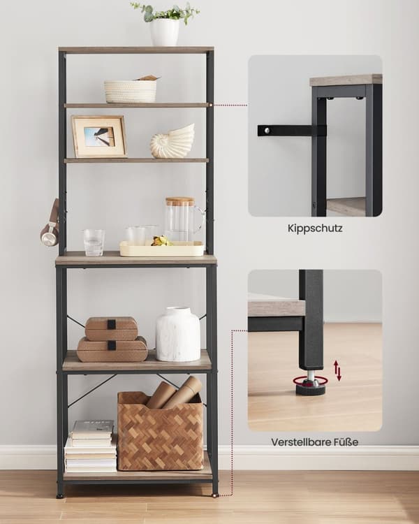 Rootz Greige sort kagerol - Bagestativ - Opbevaringsorganisering - Spånpladestål - 40cm x 60cm x 167cm - Heavy Duty - Nem montering - Alsidig opbevari
