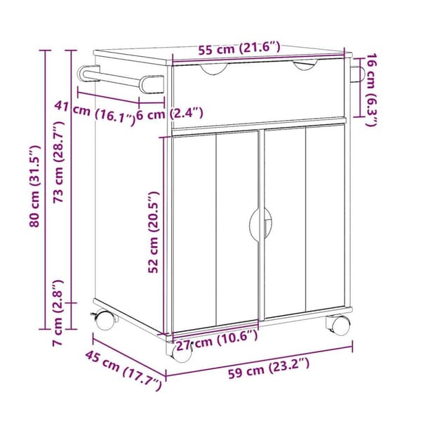 vidaXL Kjøkkenvogn OTTA 59x45x80 cm heltre furu
