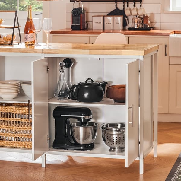 Rootz Kitchen Island -säilytyskaappi - Ruokabuffet - Esittelyteline - MDF - Metallikehys - Kumipuinen pöytälevy - 170cm x 89cm x 60cm