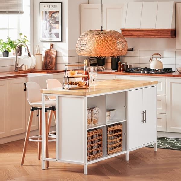 Rootz Kitchen Island -säilytyskaappi - Ruokabuffet - Esittelyteline - MDF - Metallikehys - Kumipuinen pöytälevy - 170cm x 89cm x 60cm