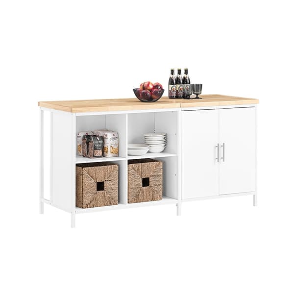 Rootz Kitchen Island -säilytyskaappi - Ruokabuffet - Esittelyteline - MDF - Metallikehys - Kumipuinen pöytälevy - 170cm x 89cm x 60cm