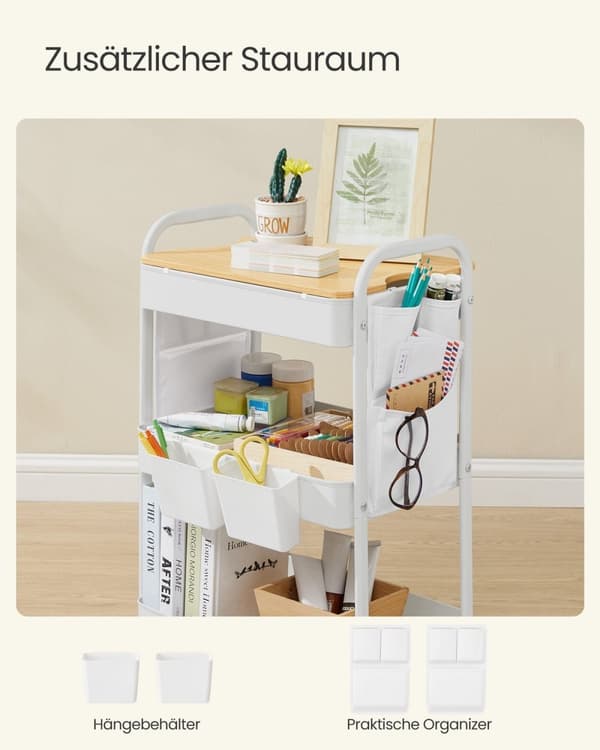 Rootz Cloud White Steel Trolley - Rullvagn - Utility Cart - 10 kg per hylla - 30,6 cm x 44,3 cm x 74,2 cm