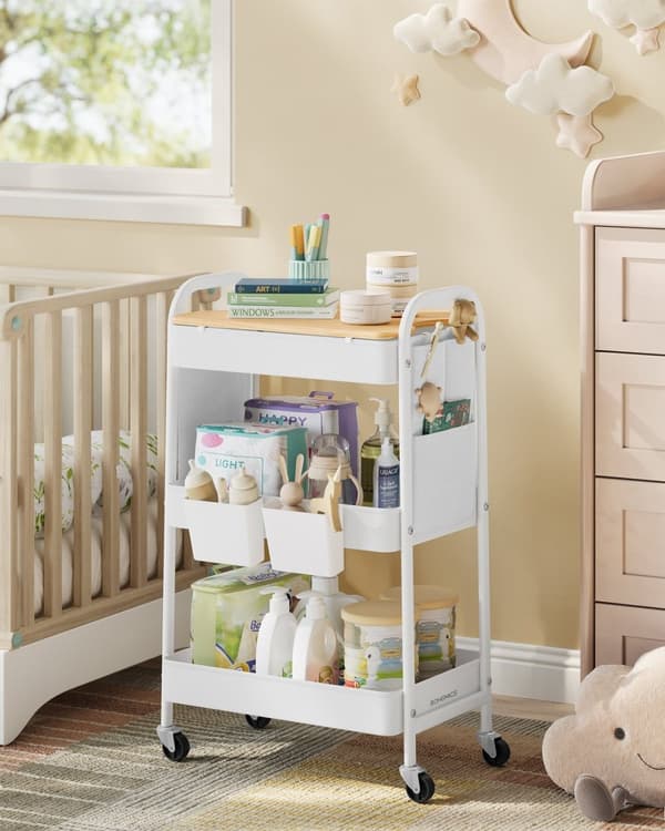 Rootz Cloud White Steel Trolley - Rullvagn - Utility Cart - 10 kg per hylla - 30,6 cm x 44,3 cm x 74,2 cm