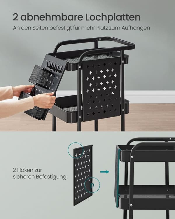 Rootz Steel Köksvagn - Rullvagn - Organiseringsställ - 10 kg Hyllkapacitet - 32,3 cm x 49,4 cm x 73,9 cm - Bläck Svart