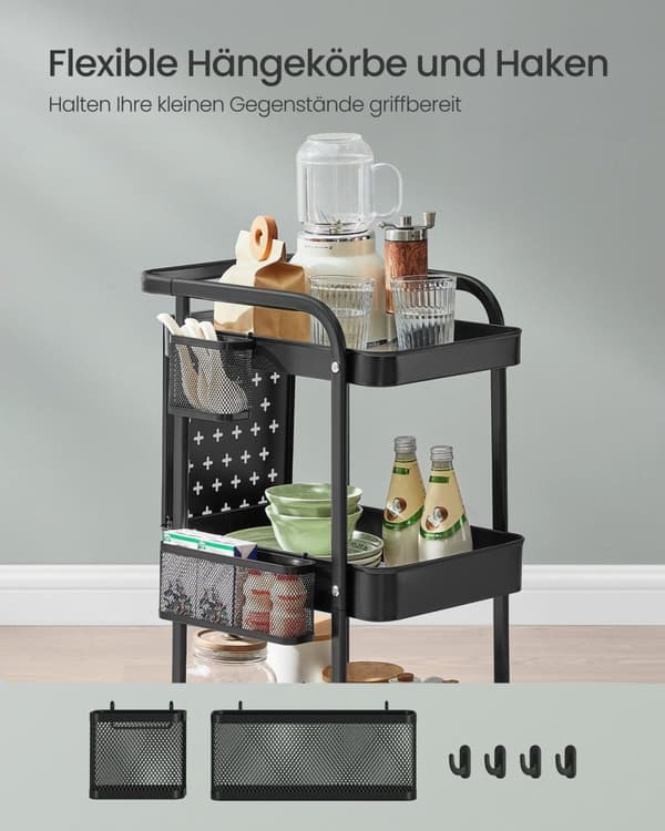 Rootz Steel Köksvagn - Rullvagn - Organiseringsställ - 10 kg Hyllkapacitet - 32,3 cm x 49,4 cm x 73,9 cm - Bläck Svart