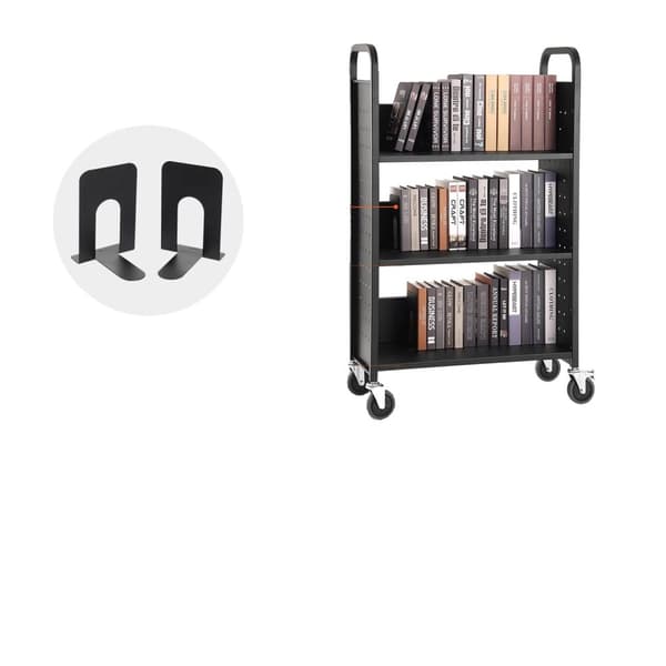 Biblioteksbokvagn, 150 kg kapacitet, smidiga glidande hjul,svart