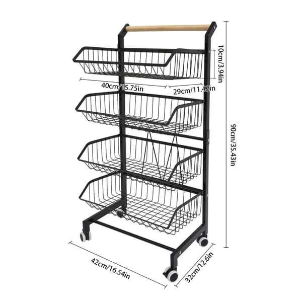 Köksvagn, Fyra nivåer, Hållbar design i kolstål,svart