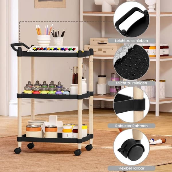 Rootz Rolling Cart -säilytyshylly pyörillä - Keittiökärry - Kylpyhuonekärry - 3-kerroksinen - Joustava liike - Tukeva - 52,5 cm x 73 cm x 33 cm
