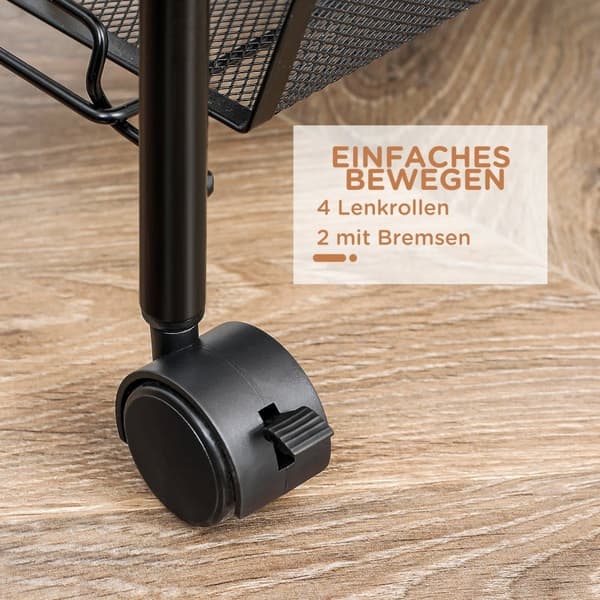 Rootz Servicevogn - Køkkenvogn - Rullende hjælpevogn - 5-lags opbevaringsstativ - Pladsbesparende - Stål og plastik - 45 cm x 26,5 cm x 106 cm