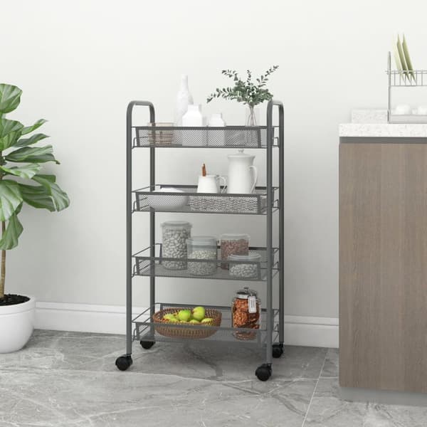 Rullvagn 4 våningar grå 46x26x85 cm järn