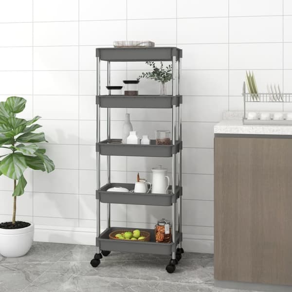 Rullvagn 5 våningar grå 42x29x128 cm järn och ABS