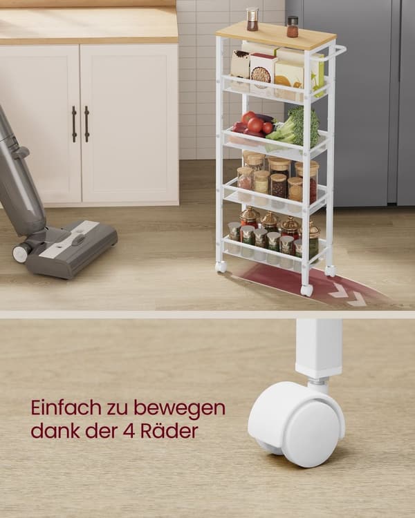 Rootz 5 Level Trolley - Rullevogn - Hjælpevogn - Spånplade og stål - 22cm x 45,4cm x 99,6cm - Eg hvid - 4,5kg - 25kg Kapacitet