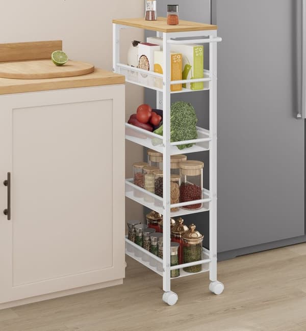 Rootz 5 Level Trolley - Rullevogn - Hjælpevogn - Spånplade og stål - 22cm x 45,4cm x 99,6cm - Eg hvid - 4,5kg - 25kg Kapacitet