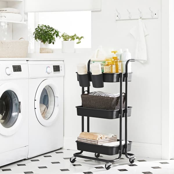 Rootz Trolley 3 Niveauer Sort - Hyldevogn - Opbevaringsstativ - Robust stålramme - 41,6 cm x 33,5 cm x 86,3 cm