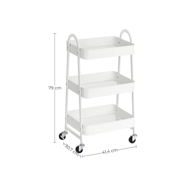 Rootz White Steel Trolley - Rullvagn - Rullhylla - 3 förvaringsfack - 4 låsbara hjul - 41,4 cm x 30,7 cm x 79 cm