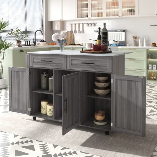 Rootz Køkkenvogn med sammenfoldelig bordplade - Rullevogn - Mobil køkkenø - Rigelig opbevaring - 129L x 71W x 91,5H cm