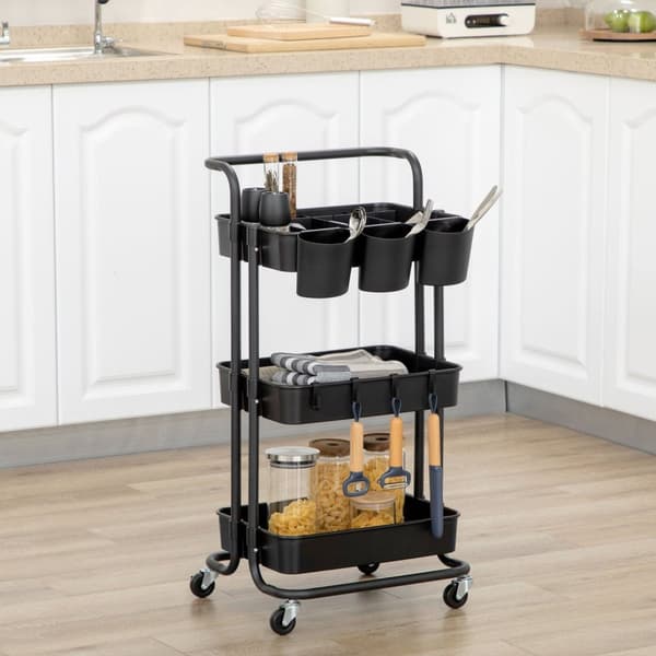 Rootz 3 Tier Trolley Storage Baskets - Arrangörsvagn - Mobil lagring - Kompakt design - 42 cm x 38 cm x 86,5 cm