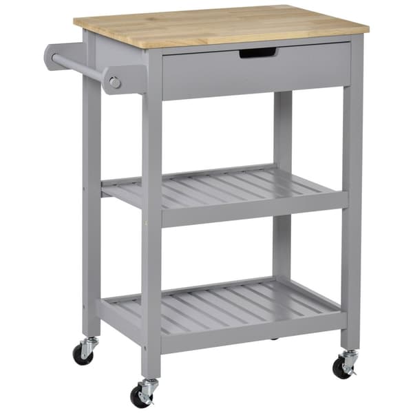 Rootz Kitchen Trolley - Servering Cart - Rolling Island - Extra förvaring - 66,5 cm x 40 cm x 84,5 cm - Gummiwood bänkskiva & hjul