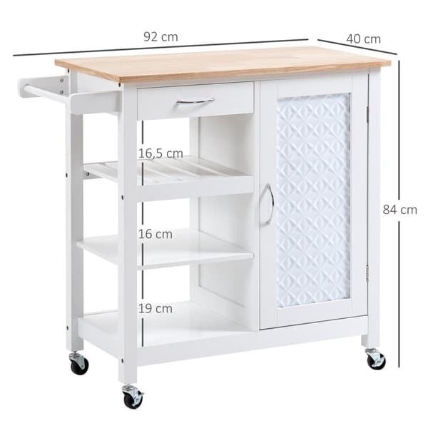 Rootz Kitchen Trolley Modern Serving Cart - Kitchen Island - Rolling Cart - Metalhandtag - 92 cm x 40 cm x 84 cm